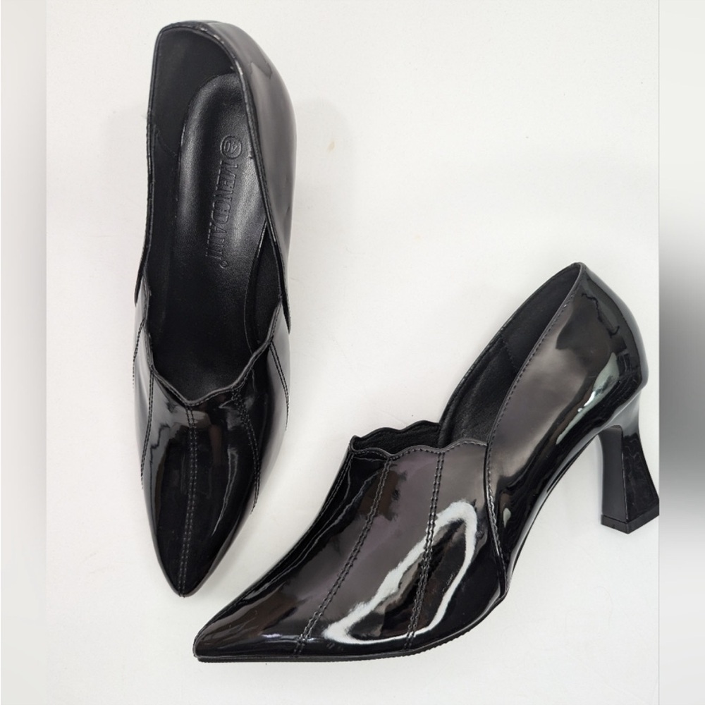 Mengaini Black Patent Leather Pointed Toe Heels Size 40